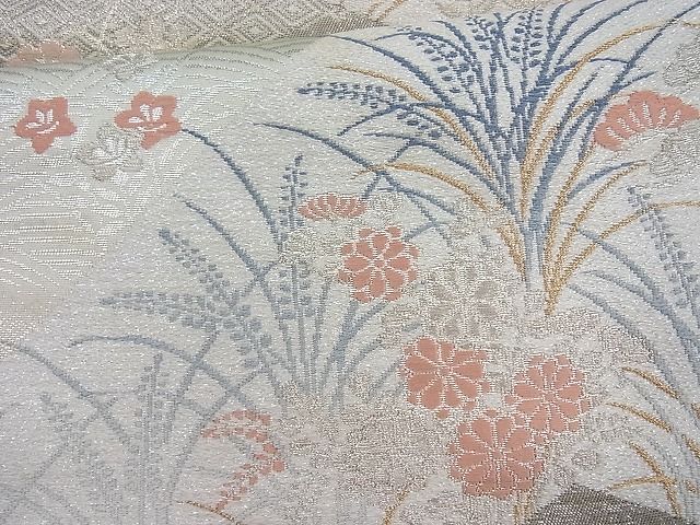 平和屋着物◎六通柄袋帯 唐織 吉祥秋草文 プラチナ箔二重織 逸品 BAAI4058cm