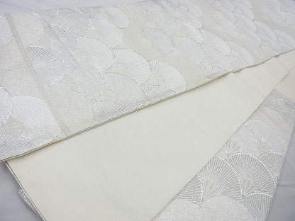 平和屋着物◎六通柄袋帯 扇面青海波 銀糸 逸品 BAAI4067cm