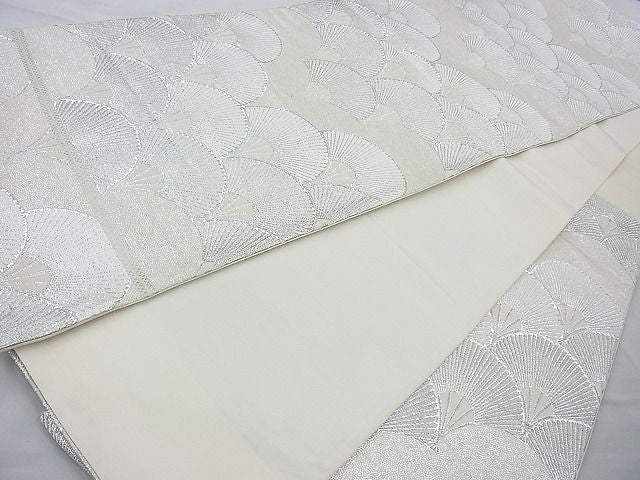 平和屋着物◎六通柄袋帯 扇面青海波 銀糸 逸品 BAAI4067cm
