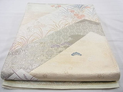 平和屋着物◎六通柄袋帯 唐織 吉祥秋草文 プラチナ箔二重織 逸品 BAAI4058cm