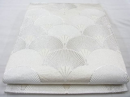 平和屋着物◎六通柄袋帯 扇面青海波 銀糸 逸品 BAAI4067cm