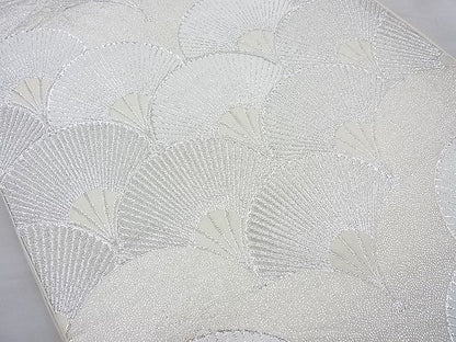 平和屋着物◎六通柄袋帯 扇面青海波 銀糸 逸品 BAAI4067cm