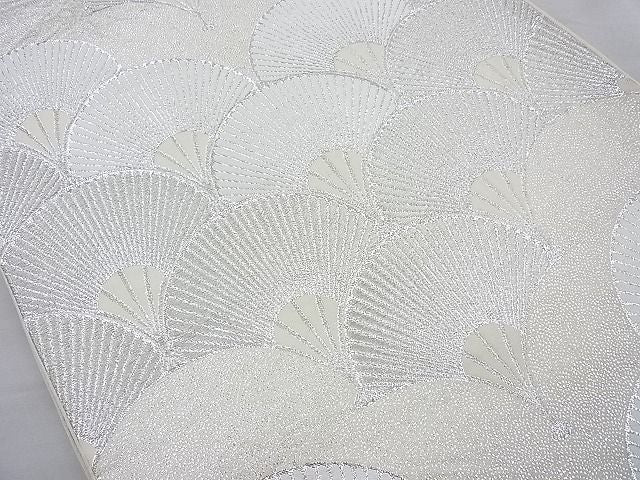 平和屋着物◎六通柄袋帯 扇面青海波 銀糸 逸品 BAAI4067cm