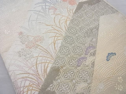平和屋着物◎六通柄袋帯 唐織 吉祥秋草文 プラチナ箔二重織 逸品 BAAI4058cm