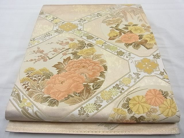 平和屋着物◎六通柄袋帯 唐織 蜀江花丸文 金糸 逸品 BAAI4081cm