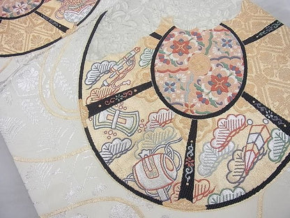平和屋着物◎六通柄袋帯 唐織 源氏車 金銀糸 逸品 BAAI4077cm