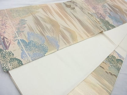平和屋着物◎六通柄袋帯 名勝百景 大原三千院 金糸 逸品 BAAI4093cm