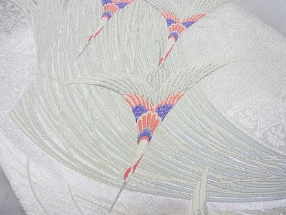 平和屋着物◎六通柄袋帯 唐織 飛鶴文様 銀糸 逸品 BAAI4113cm