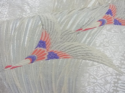 平和屋着物◎六通柄袋帯 唐織 飛鶴文様 銀糸 逸品 BAAI4113cm