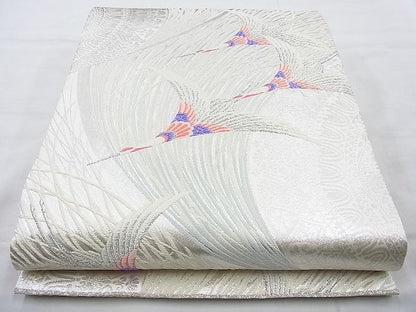 平和屋着物◎六通柄袋帯 唐織 飛鶴文様 銀糸 逸品 BAAI4113cm