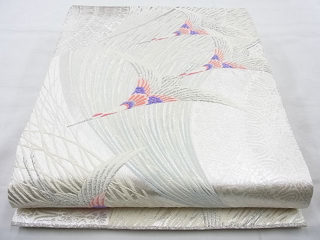 平和屋着物◎六通柄袋帯 唐織 飛鶴文様 銀糸 逸品 BAAI4113cm