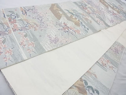 平和屋着物◎六通柄袋帯 唐織 御所解草花文 金銀糸 逸品 BAAI4129cm