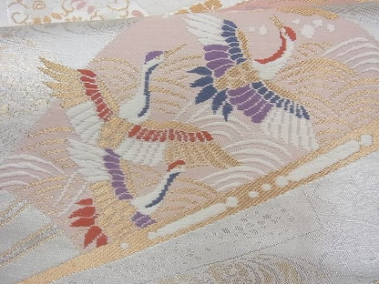 平和屋着物◎六通柄袋帯 唐織 花鳥扇文 金糸 逸品 BAAI4117cm