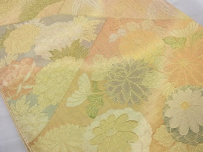 平和屋着物◎佐賀錦 六通柄袋帯 切嵌草花文 金糸 逸品 BAAI4150cm