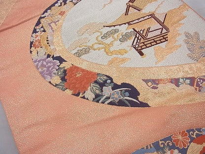 平和屋着物◎六通柄袋帯 唐織 京洛風景絵文 金糸 逸品 BAAI4151cm