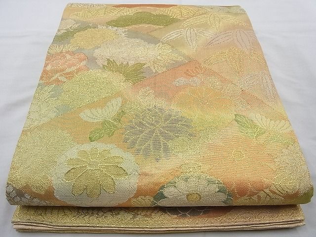 平和屋着物◎佐賀錦 六通柄袋帯 切嵌草花文 金糸 逸品 BAAI4150cm