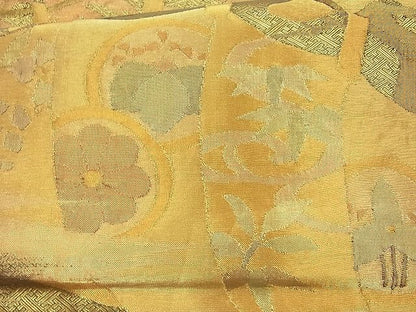 平和屋着物◎佐賀錦 太鼓柄袋帯 幡幕草花文 金糸 逸品 BAAI4141cm