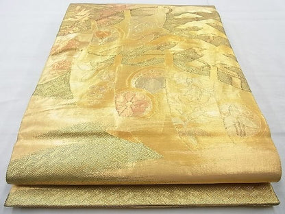 平和屋着物◎佐賀錦 太鼓柄袋帯 幡幕草花文 金糸 逸品 BAAI4141cm