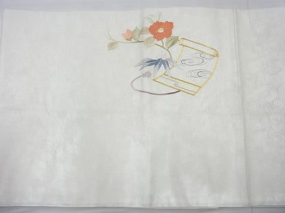 平和屋着物◎太鼓柄袋帯 総刺繍 駒刺繍 花絵巻 金銀糸 逸品 BAAI4138cm