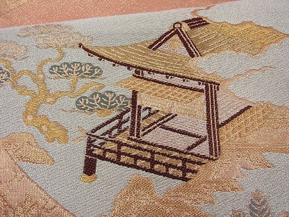 平和屋着物◎六通柄袋帯 唐織 京洛風景絵文 金糸 逸品 BAAI4151cm