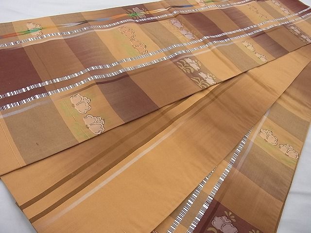 平和屋着物◎六通柄袋帯 ふくれ織り 格子花文 逸品 BAAI4137cm