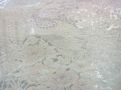平和屋着物◎六通柄袋帯 唐織 孔雀扇面花文 銀糸 逸品 BAAI4135cm