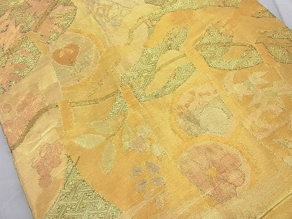 平和屋着物◎佐賀錦 太鼓柄袋帯 幡幕草花文 金糸 逸品 BAAI4141cm