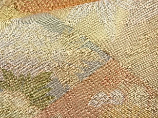 平和屋着物◎佐賀錦 六通柄袋帯 切嵌草花文 金糸 逸品 BAAI4150cm