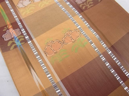 平和屋着物◎六通柄袋帯 ふくれ織り 格子花文 逸品 BAAI4137cm