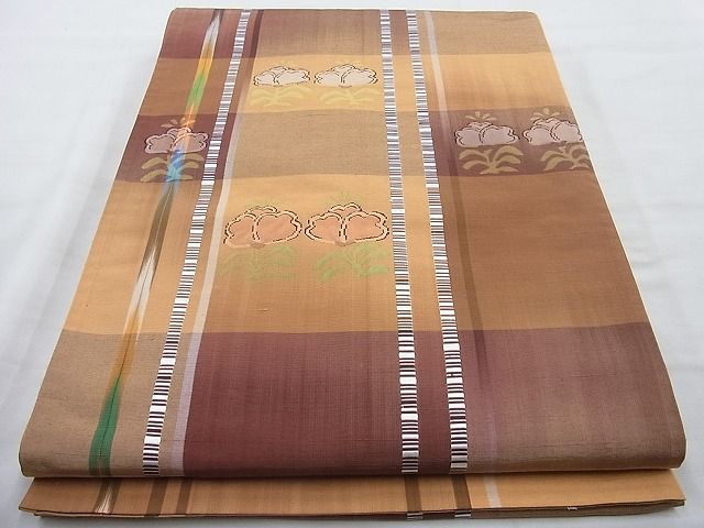 平和屋着物◎六通柄袋帯 ふくれ織り 格子花文 逸品 BAAI4137cm