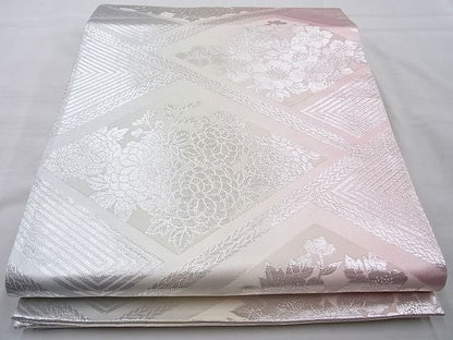 平和屋着物◎佐賀錦　両面六通柄袋帯　花菱　銀糸　やまとオリジナル　逸品　BAAI4147cm