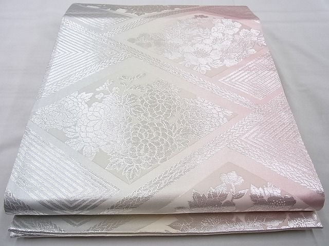 平和屋着物◎佐賀錦　両面六通柄袋帯　花菱　銀糸　やまとオリジナル　逸品　BAAI4147cm