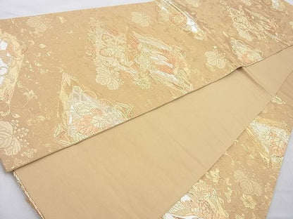 平和屋着物◎六通柄袋帯 向い鳳凰桐菊文 金糸 逸品 BAAI4163cm
