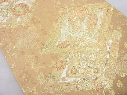 平和屋着物◎六通柄袋帯 向い鳳凰桐菊文 金糸 逸品 BAAI4163cm
