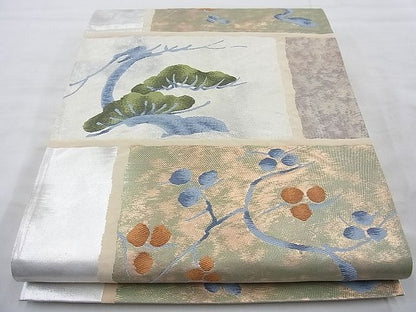 平和屋着物◎六通柄袋帯 唐織 琳派梅松文 金銀糸 逸品 BAAI4174cm