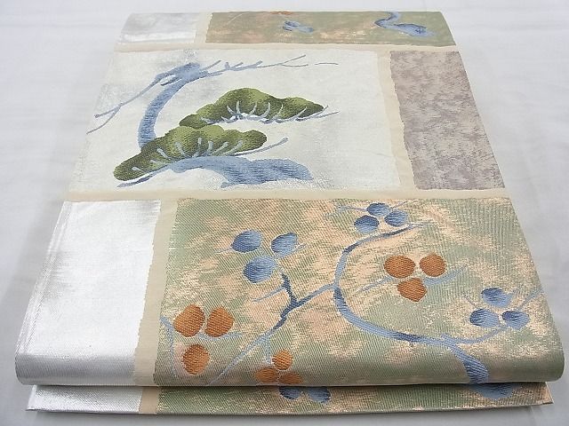 平和屋着物◎六通柄袋帯 唐織 琳派梅松文 金銀糸 逸品 BAAI4174cm
