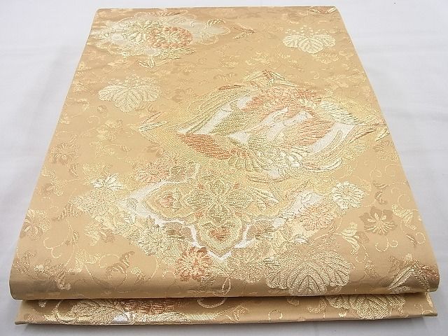 平和屋着物◎六通柄袋帯 向い鳳凰桐菊文 金糸 逸品 BAAI4163cm