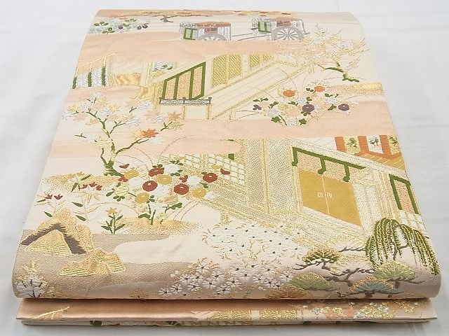 平和屋着物◎六通柄袋帯 唐織 ヱ霞風景文 金糸 逸品 BAAI4182cm