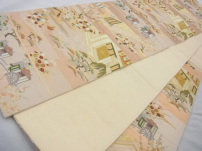 平和屋着物◎六通柄袋帯 唐織 ヱ霞風景文 金糸 逸品 BAAI4182cm