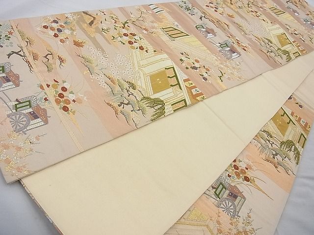 平和屋着物◎六通柄袋帯 唐織 ヱ霞風景文 金糸 逸品 BAAI4182cm