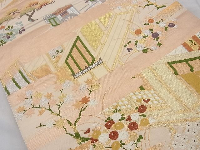 平和屋着物◎六通柄袋帯 唐織 ヱ霞風景文 金糸 逸品 BAAI4182cm