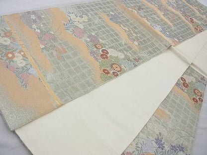 平和屋着物◎六通柄袋帯 唐織 秋草文 金糸 逸品 BAAI6222cm
