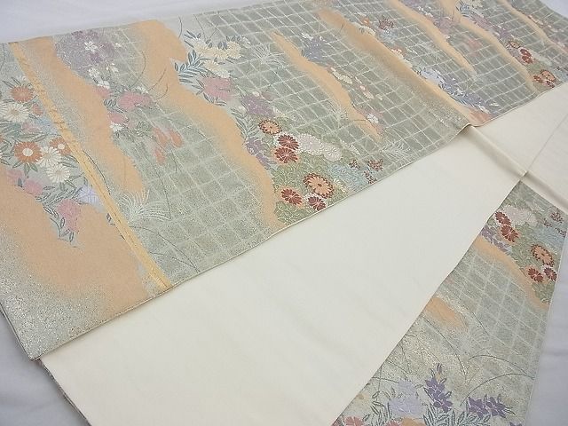 平和屋着物◎六通柄袋帯 唐織 秋草文 金糸 逸品 BAAI6222cm
