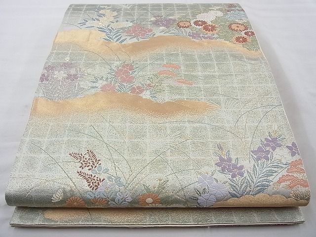 平和屋着物◎六通柄袋帯 唐織 秋草文 金糸 逸品 BAAI6222cm