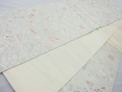 平和屋着物◎六通柄袋帯 唐織 貴光 九百錦 銀糸 逸品 BAAI6268cm