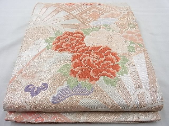 平和屋着物◎佐賀錦 六通柄袋帯 唐織 源氏車花文 金銀糸 逸品 BAAI6247cm