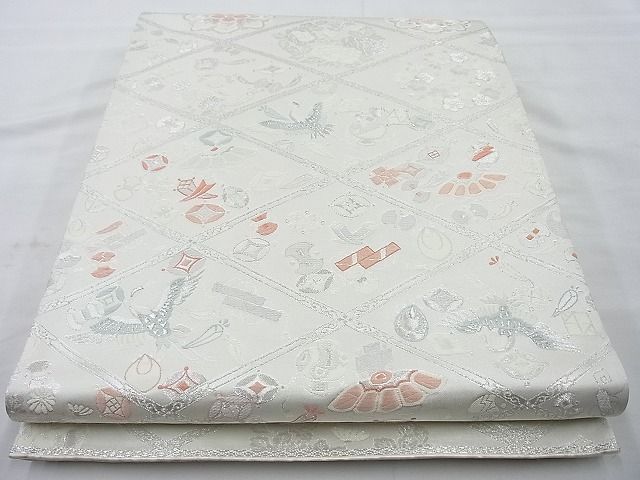 平和屋着物◎六通柄袋帯 唐織 貴光 九百錦 銀糸 逸品 BAAI6268cm