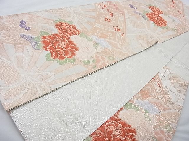 平和屋着物◎佐賀錦 六通柄袋帯 唐織 源氏車花文 金銀糸 逸品 BAAI6247cm