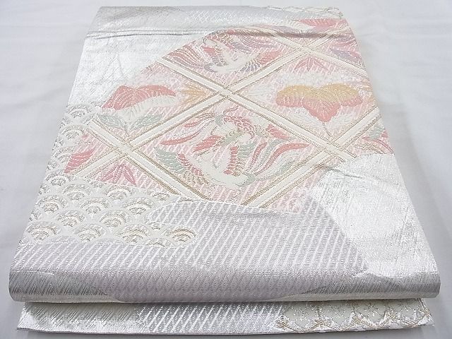 平和屋着物◎六通柄袋帯 さがび錦 扇面桐竹鳳凰文 金銀糸 逸品 BAAI6287cm
