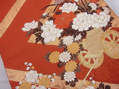 平和屋着物◎六通柄袋帯 唐織 慶長花車文 金糸 逸品 BAAI6272cm